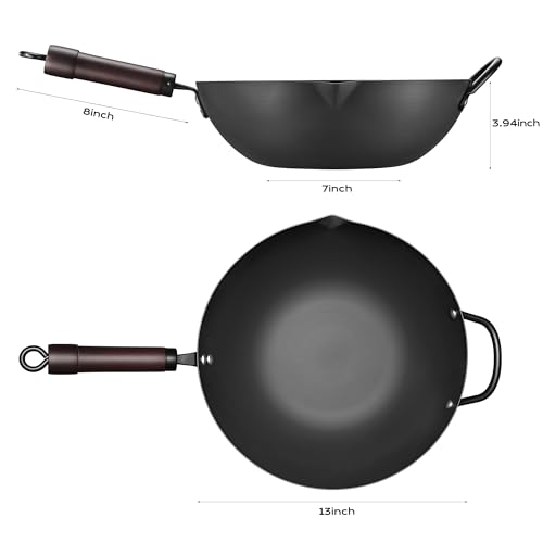 Wok 13 Inch Carbon Steel Wok Pan Set 6PCS & Stir (13 Inch)