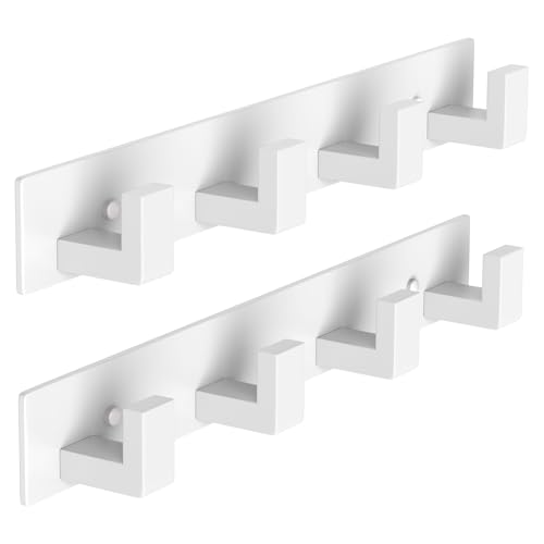 Stainless Steel Wall Coat Rack (White / 4 "L" Hooks, 2PACK)