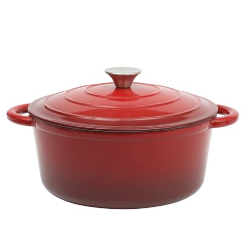 Addlestone 5 Quart Red Enamel Cast Iron Dutch Oven with Lid and Dual Handles (5-Quart / Gradient Red)