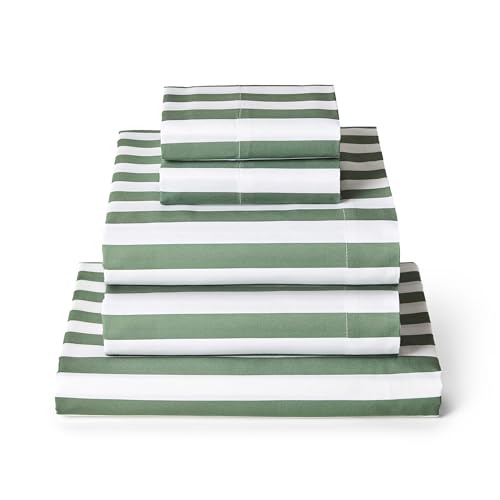 Iconic 5-PC, Ultra Soft Sheet Set (Split King, Oxford Stripe Sage) (3436 Oxford Stripe Sage / Split King)