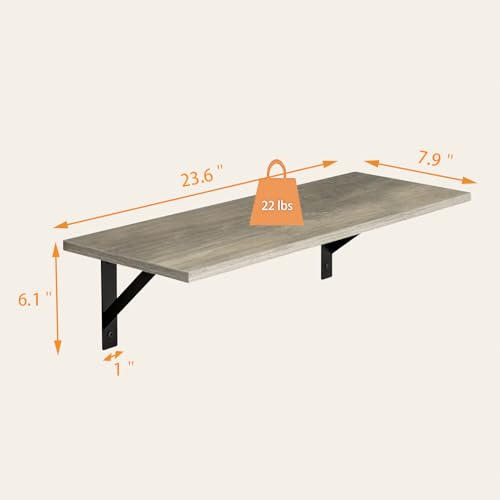 Wall Shelves 23.6" Long Floating Shelves with Metal Brackets (Grey Wash / 23.6 Inch)