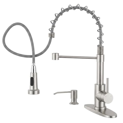 Utility Sink Faucet with Sprayer and Soap Dispenser (Brushed Nickel)