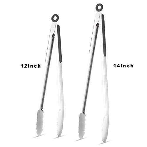 304 Stainless Steel Kitchen Cooking Tongs (12" & 14" / Black)