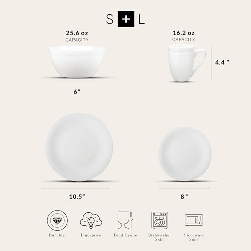 Ava Bone China Formal Dinnerware Set (Pinpoint - White / 16 Piece Service for 4)