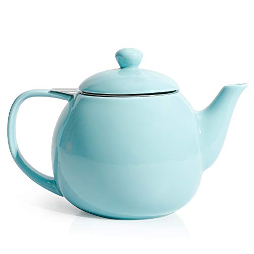 Teapot Porcelain Tea Pot with Stainless Steel Infuser (Turquoise / 27oz (with infuser))