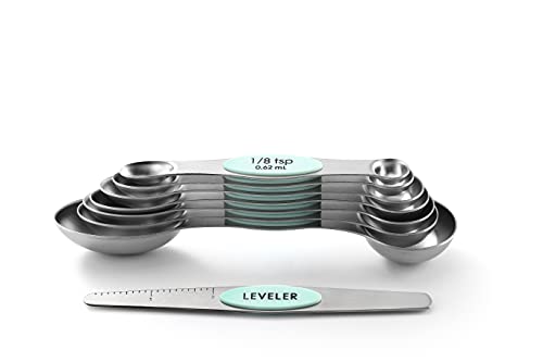 Stainless Steel 8 Magnetic Measuring Spoons Set (Mint / 2-Pack)