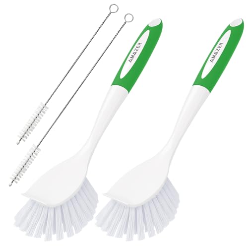 Dish Brush with Handle (Green+green / 4 Pack)