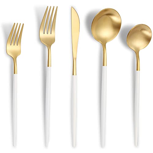 Matte White Gold Silverware Set for 6 (White Gold / 30 Pieces Set)