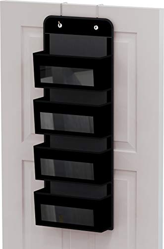 4 Clear Window Pocket Over Door Hanging Organizer (4 Pockets / Black)