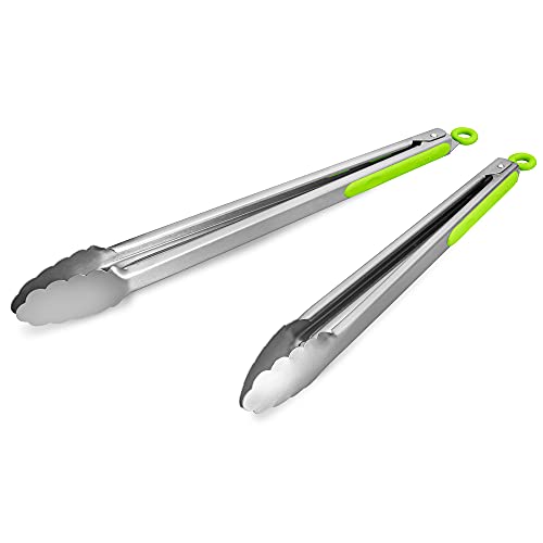 304 Stainless Steel Kitchen Cooking Tongs (14" & 16" / Green)