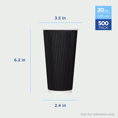 C KRC520B 20 oz Ripple Paper Hot Cups (500 Count (Pack of 1) / Black)