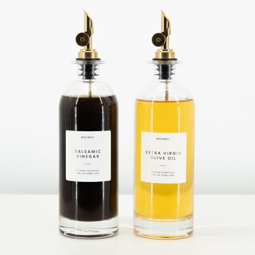 Oil and Vinegar Dispenser with Metal Pour Spout (500ml, Set of 2 Bottles / Gold)
