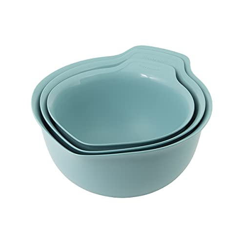 Universal Nesting Plastic Mixing Bowls with Non Slip Base and Pour Spout (Aqua Sky / Set of 3)