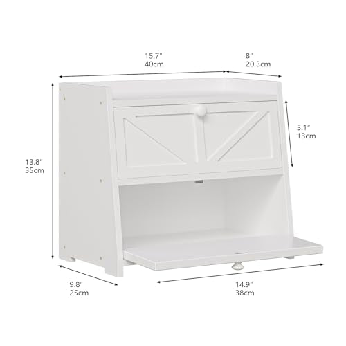 Vintage Double Layer Bread Box for Kitchen Counter Bamboo Bread Storage Container Large Capacity Bread Storage Bin (White)