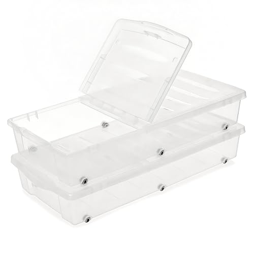 57 QT Plastic Storage Bins with Double (Clear White / 2 PCS-57 QT)
