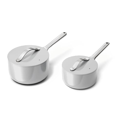 Non Stick Ceramic Sauce Pans with Lids (Gray / 3 Qt & 1.75 Qt)