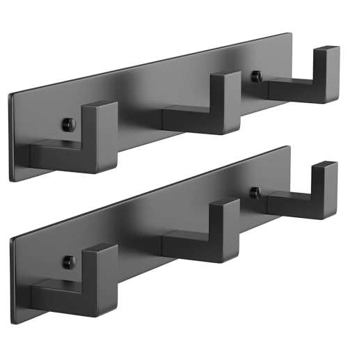 Stainless Steel Wall Coat Rack (Black / 3 "L" Hooks, 2PACK)