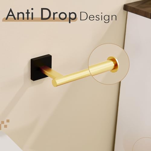 Toilet Paper Holder Toilet Roll Holders Hold Mega Rolls Kitchen Bathroom Tissue Paper Dispenser Black with Gold Stainless Steel (Black Gold / Vertical)