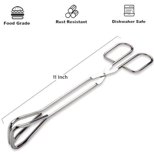 11" Heavy Duty Stainless Steel Kitchen Scissor Tongs with Comfortable Ergonomic Grip