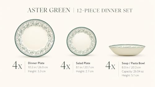 Royal 12 Piece Porcelain Dinnerware Set for 4 (Aster Green / 12)