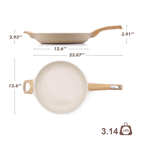 12.5inch Ceramic Nonstick Frying Pan Paella Pan Skillet (12.5 Inch / CERAMIC Taupe)