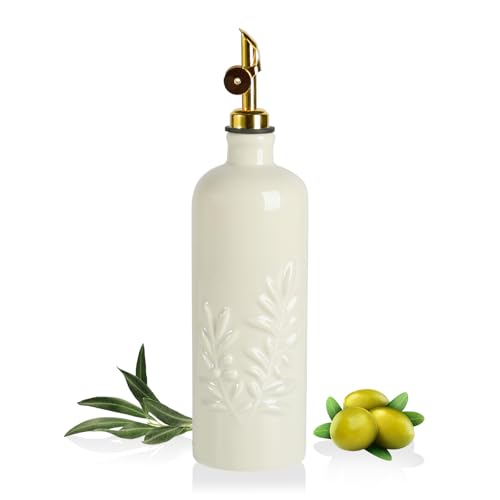 Sweejar 18 Oz Oil Dispenser for Kitchen with Gravity Spout (Beige / 18 Oz(Gold Spout))
