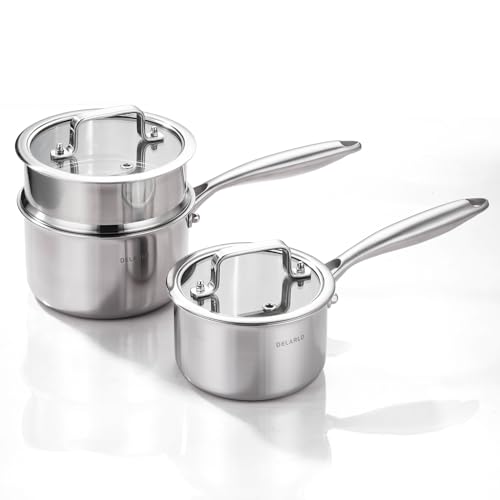 Tri Ply Stainless Steel Saucepan 1QT 2QT Kitchen Pot Set (Silver)
