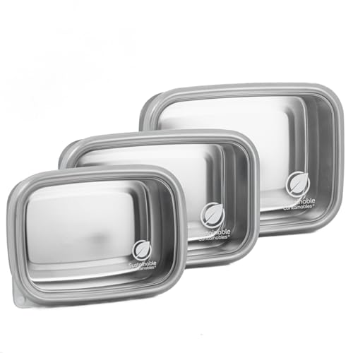 Stainless Steel Food Storage Containers with Clear Platinum Silicone Lids