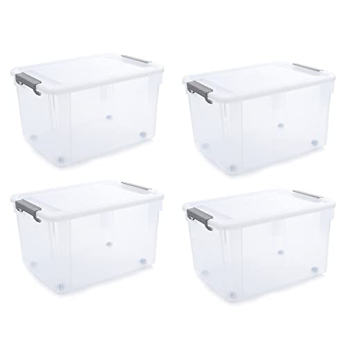 4 Pack 58.1 QT Clear Plastic Storage Bins with Latching Lids (Clear White / 4 PCS-58.1 QT)
