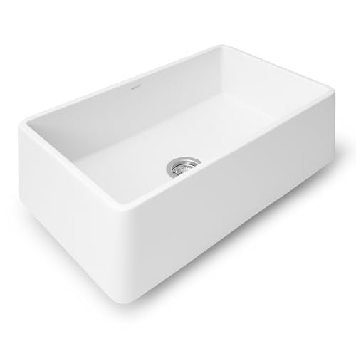 33x20 in White Reversible Fireclay Farmhouse Sink (33 Inch - Single Bowl)