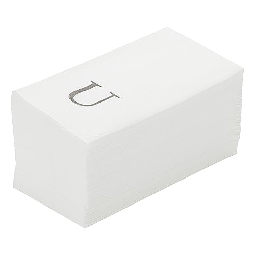 Paper Rectangle Silver Letter U Linen (Silver / 50 Count / U)