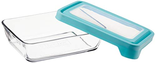 TrueSeal Glass Food Storage Containers with Mineral Blue Airtight Lids (6 Cup Rectangular Pack of 4 (Mineral Blue))