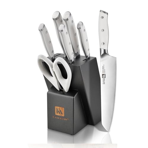 Stahl 8 Piece German Steel Kitchen Knife Block Set (White)