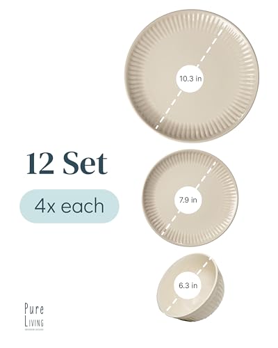 12 Piece Stoneware Dinnerware Set for 4 (Hygge / Light Brown / Set for 4 (12pcs))