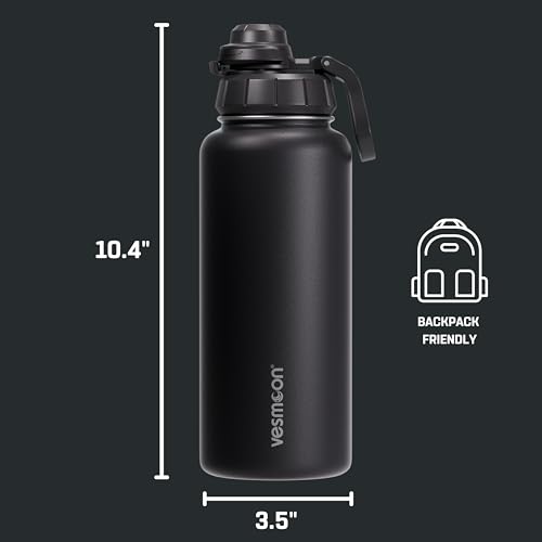 Vessence 32 Oz Stainless Steel Tea Infuser Bottle for Loose Leaf Tea (Reynisfjara Black / 32 Oz)