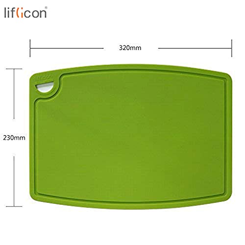 Thick Silicone Cutting Board 12.6'' x 9.1'' Juice Grooves Easy Grip Handle Dishwasher Safe (12.6"L x 9.1"W / Green)