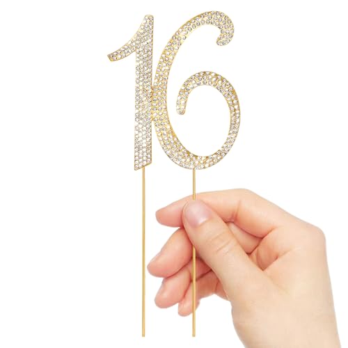 Gold Sweet 16 Cake Topper Rhinestones Cake Decorations (16th- Gold)
