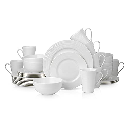 Bone China Round Swirl Design 32 Piece Dinnerware Set (Swirl - White / 32 Piece Service for 8)