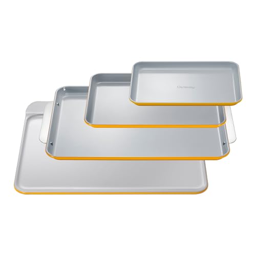 Non Stick Ceramic Baking Sheet Trio and Cookie Sheet Set (Marigold / Baking Sheet Trio & Cookie Sheet)