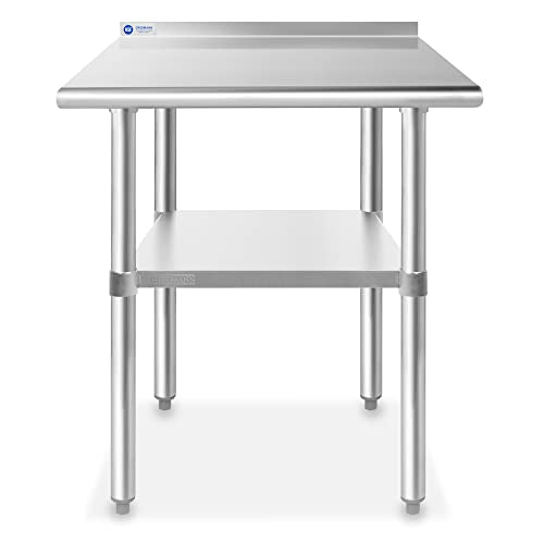 Stainless Steel Kitchen Prep Table 30 x 24 Inches with Backsplash & Under Shelf (30 in Long x 24 in Deep)