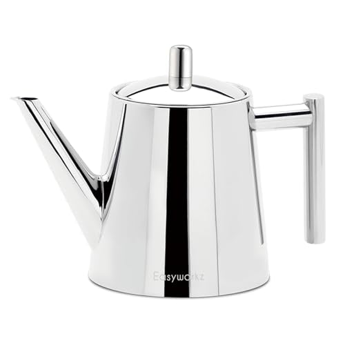 Stainless Steel Double Wall 34 oz Tea Pot with Removable Tea Infuser (34 oz / Chrome)
