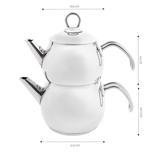 Adelya Stainless Steel Induction Teapot Set with 0.65L Teapot & 1.1L Tea Kettle (Small / Silver)