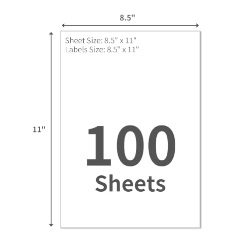 100 Sheets Sticker Labels 8 (8-1/2" x 11" (1-UP) / 100 Sheets)