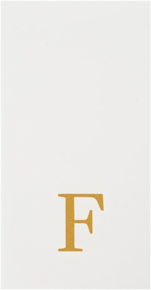 Luxenap 15.8 X 7.9 Inch Linen-Feel Guest Towels, 50 Lettered Hand Towels - Gold Letter 'F', Sans Serif Font, White Paper Dinner Napkins, airlaid, For Restrooms And Tables - Restaurantware