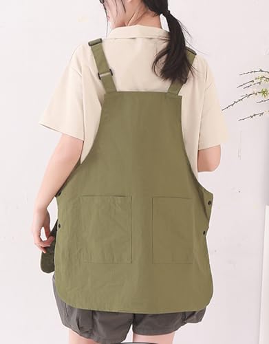 Waterproof Reversible Adjustable Bib Apron with 3 (3 Pockets Green)