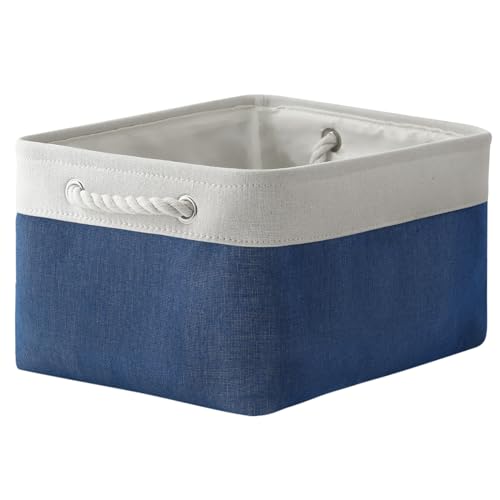 Storage Bins for Shelves (White & Blue / Large - 15.7Lx11.8Wx8.3H)