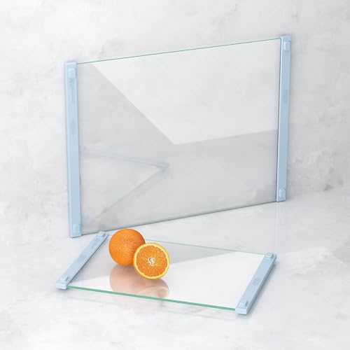 2PCS Glass Cutting Board with Silicone Grip (Blue)