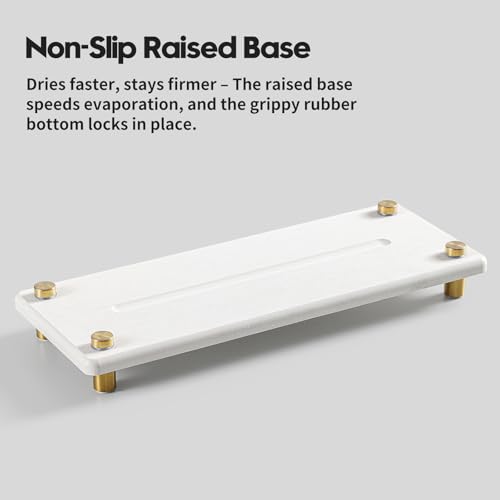 Water Absorbing Stone Sink Caddy Kitchen Sink Organizer Tray (10"x 4" - White - Gold)