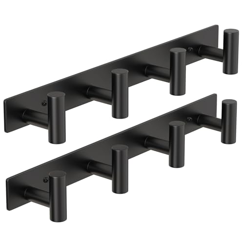 Coat Rack Wall Mounted (Black / 4 "T" Hooks, 2PACK)