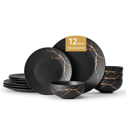 12 Piece Matte Crackle Dinnerware Set (Service for 4 (12pcs))